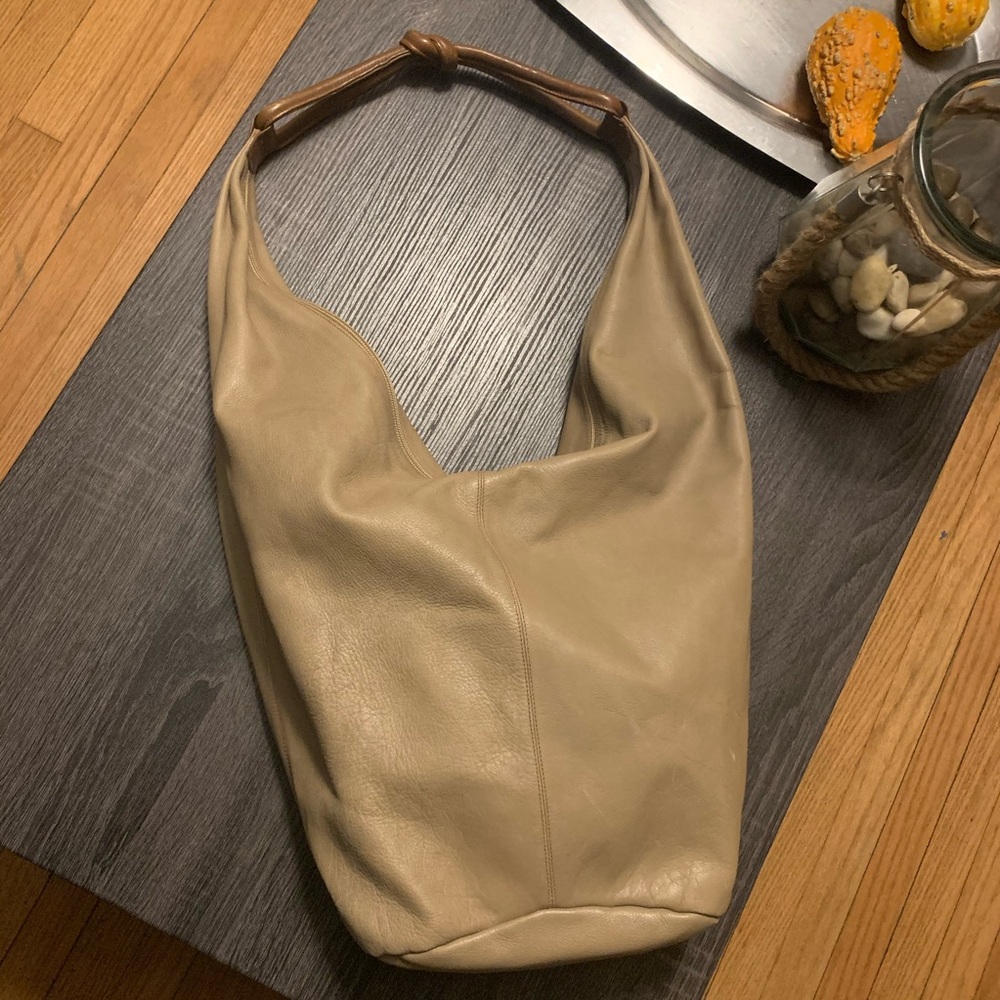 BURDINES Tan Leather Shoulder Tote Bucket Bag
